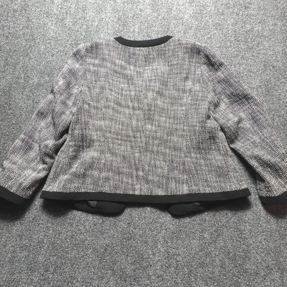Talbots Black White Tweed Jacket Collarless Blazer Hook Eye Closure Womens 8 - Picture 7 of 9